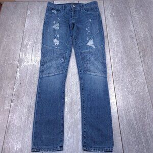 J Brand Mens Bearden Moto Jeans Size 32x34 Medium Blue Distressed Denim Mid Rise